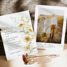 Gele Trouwfoto met Wilde Bloem en Zonnebloem