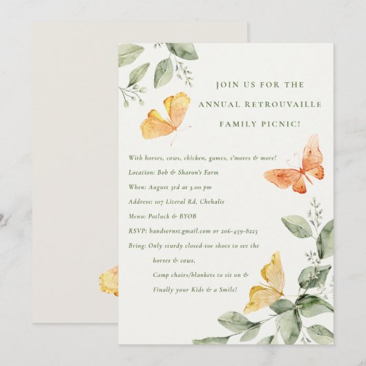 Gele Tuin Loof Vlinders Jaarlijkse Picknick Kaart (Voorkant / Achterkant)