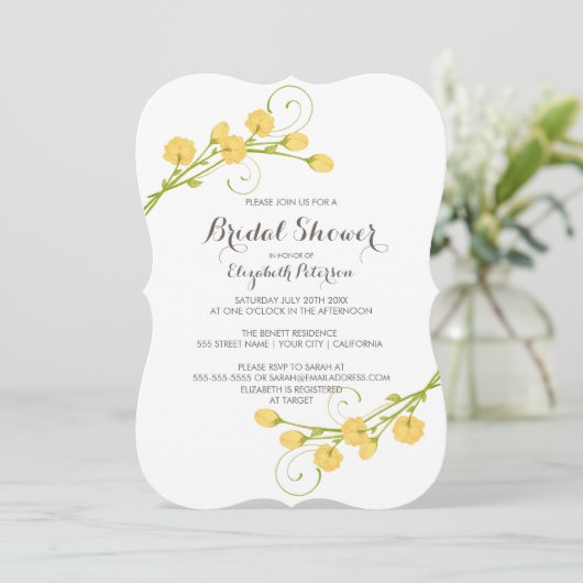 Gele Tuin Rozen - Bruidsdouche Uitnodiging (Staand voorkant)