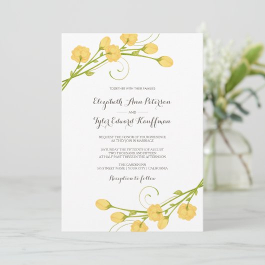 Gele Tuin Rozen - bruiloft uitnodiging (Staand voorkant)