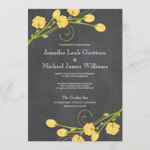 Gele tuin rozen krijtbord bruiloft uitnodiging