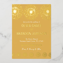 Gele Tuin Zonnebloemen Moderne Bloemen Bruiloft Folie Uitnodiging