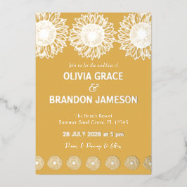 Gele Tuin Zonnebloemen Moderne Bloemen Bruiloft Folie Uitnodiging