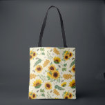 Gele tuinzonnebloemen Honingbijen Canvas tas<br><div class="desc">Canvas tas met een afbeelding van geverfde tuinzonnebloemen en honingbijen,  geel en groen.</div>