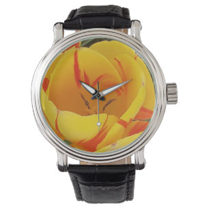 Gele Tulip Black Strap Watch Horloge