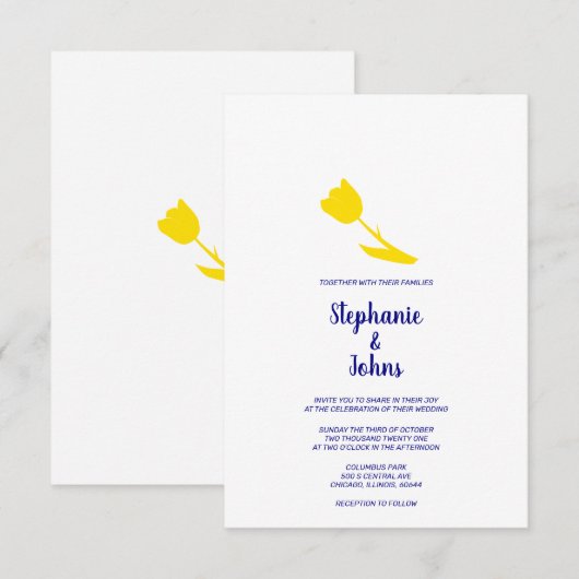 Gele Tulip Floral Navy Blue White  Weddenschap Kaart (Voorkant / Achterkant)