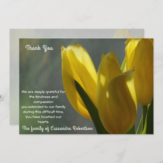 Gele Tulip Flowers Sympathie Hartelijk dank Aankondiging (Voorkant / Achterkant)