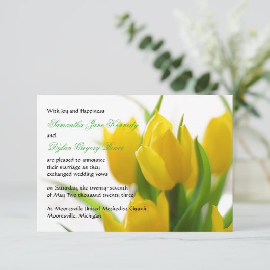 Gele Tulp - 3x5 aankondiging huwelijk (Staand voorkant)