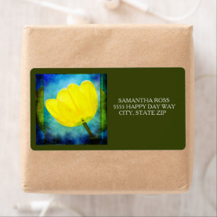 Gele Tulp Blauw Groen Aquarel Verzendlabel