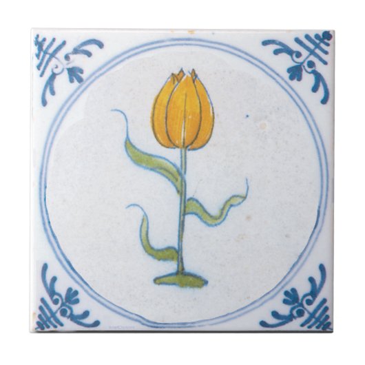  gele tulp blauw wit delft tegeltje (Voorkant)