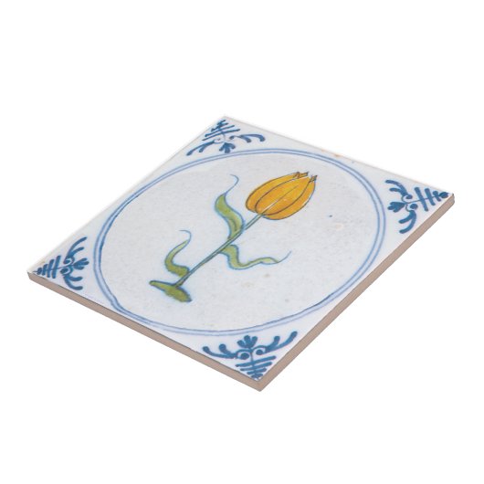 gele tulp blauw wit delft tegeltje (Zijkant)