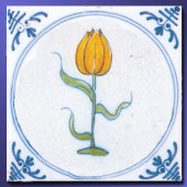 gele tulp blauw wit delft tegeltje