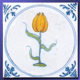 gele tulp blauw wit delft tegeltje