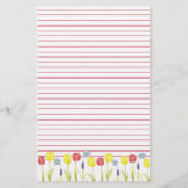 Gele Tulp Bloem Tuin Rode Lijn Briefpapier (Voorkant)