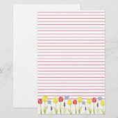 Gele Tulp Bloem Tuin Rode Lijn Briefpapier (Voorkant / Achterkant)