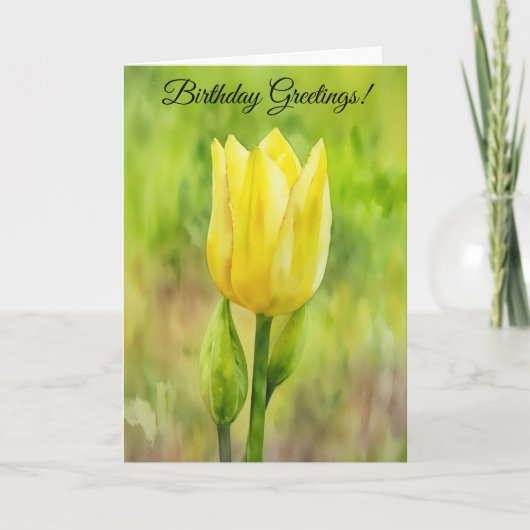 Gele Tulp Bloem Waterverf Kunst Stijl Verjaardag Kaart (Voorkant)