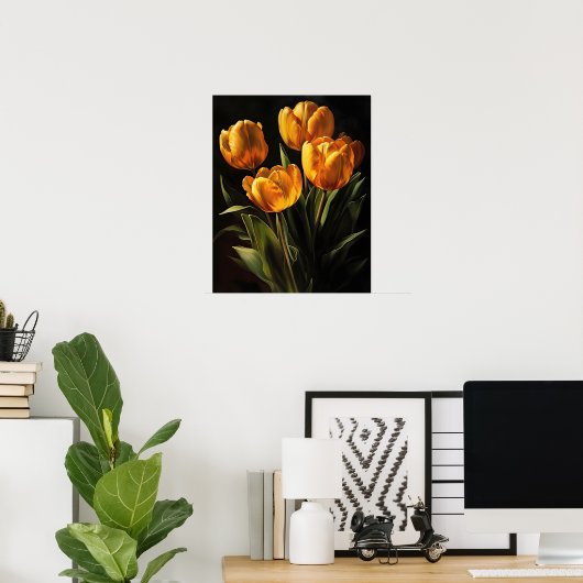 Gele Tulp Bloemen Art Print Poster (Thuiskantoor)