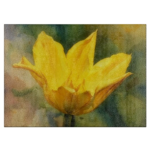Gele Tulp Bloemschilderkunst Glas Snijplank (Voorkant)