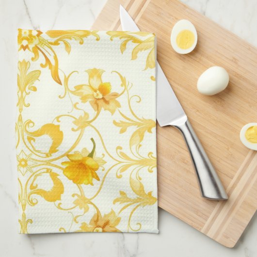 Gele Tulp Damast Paas Keukenhanddoek (Quarter Fold)
