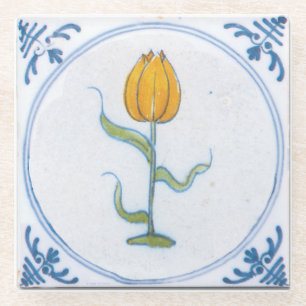 Gele Tulp  delft Art Glazen Onderzetter
