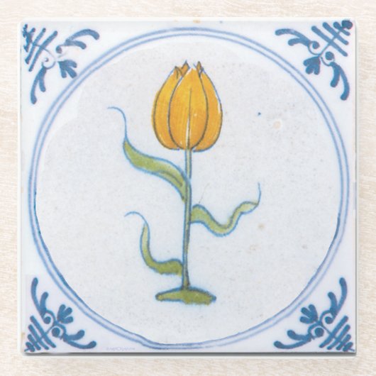 Gele Tulp  delft Art Glazen Onderzetter (Voorkant)