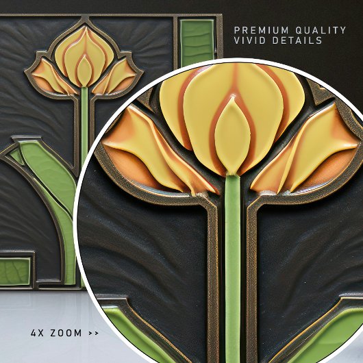 Gele Tulp Geometrische Bloem Mid-Century Tegeltje