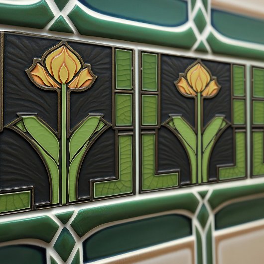 Gele Tulp Geometrische Bloem Mid-Century Tegeltje