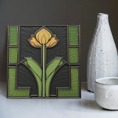 Gele Tulp Geometrische Bloem Mid-Century Tegeltje