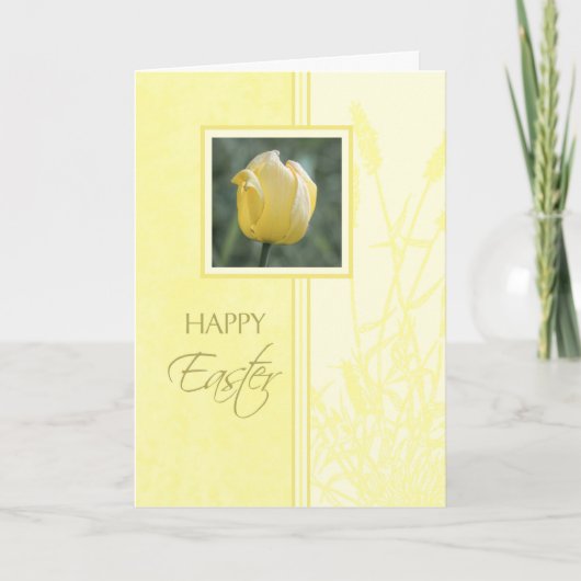 Gele Tulp Happy Easter Kaart (Voorkant)