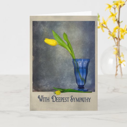 gele tulp in blauwe glassympathie kaart (Gele Bloem)