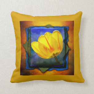 Gele Tulp op Blauwe Groene Oranje Grunge Kussen