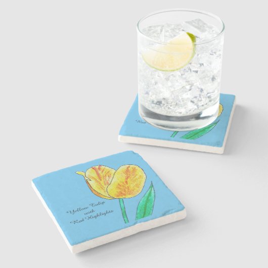Gele Tulp Rode Accenten  Stenen Onderzetter (Zijkant)