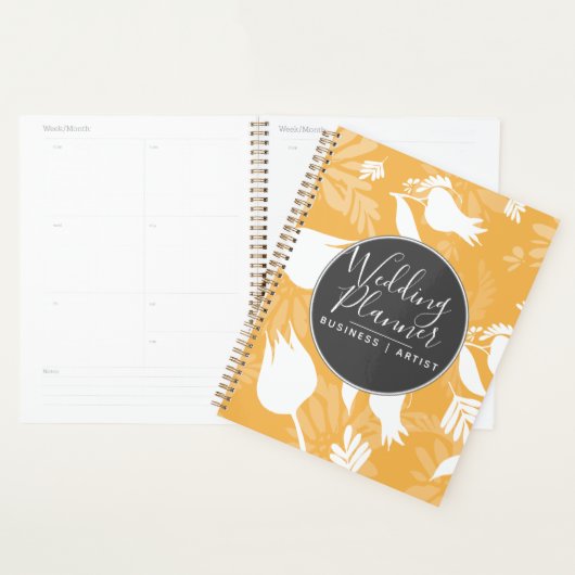 Gele Tulp Roos Bloemige Silohuette Bruiloft Planner (Display)