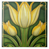 Gele Tulp Symmetrische Muur Decor Art Nieuwe Tegeltje (Voorkant)