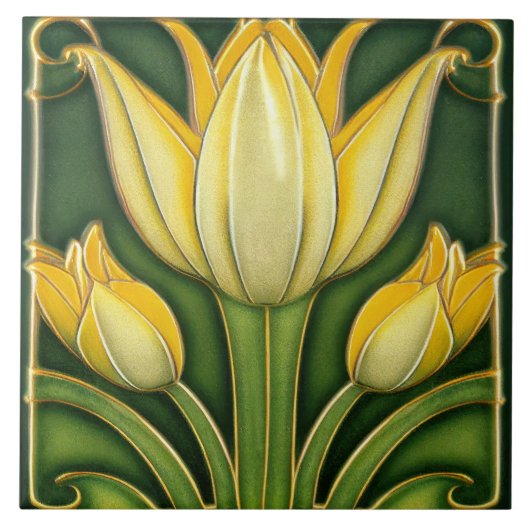 Gele Tulp Symmetrische Muur Decor Art Nieuwe Tegeltje (Voorkant)