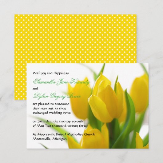 Gele Tulp - Trouwkaart 3x5 Kaart (Voorkant / Achterkant)