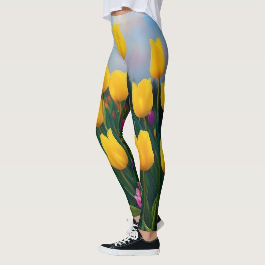 gele tulp tuin olieverf, leggings (Links)