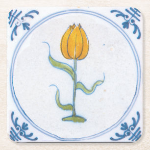 Gele Tulp Vintage Delft Kunst Papier Coaster Kartonnen Onderzetters