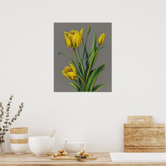 Gele Tulp Waterverf Flower Poster (Keuken)