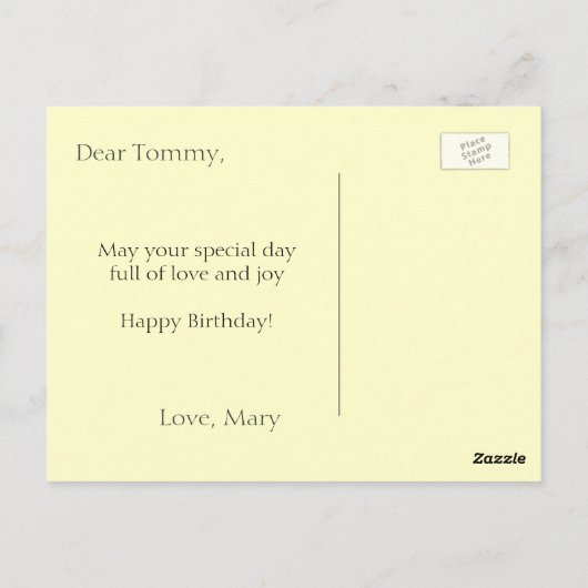 gele tulpbloem briefkaart (Achterkant)