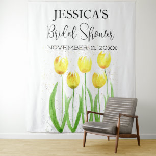 Gele tulpen bloemen bruiloft feest welkom bord wandkleed