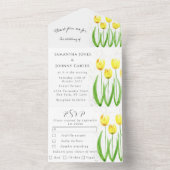 Gele Tulpen Bloemen Waterverf Lente Bruiloft All In One Uitnodiging (Binnen)