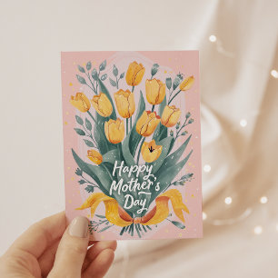 Gele tulpen bloemenfoto Moederdag Feestdagen Kaart