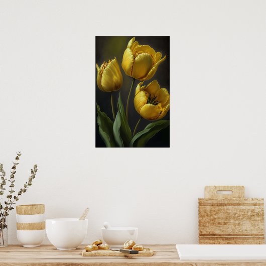 Gele Tulpen Bloemenkunst Print Poster (Keuken)