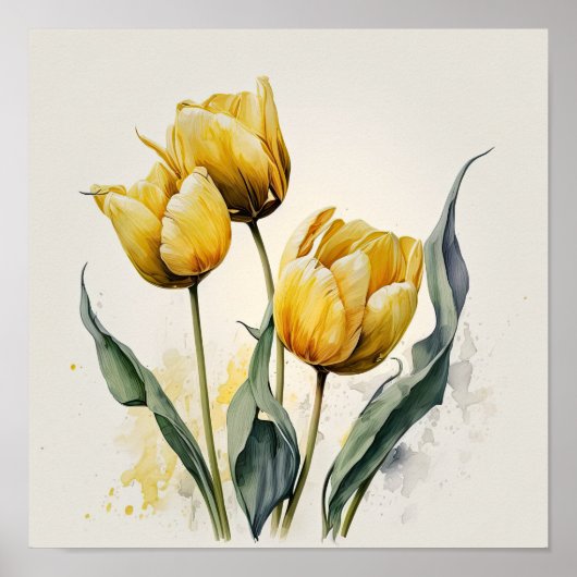 Gele Tulpen Bloemenkunst Print Poster (Voorkant)