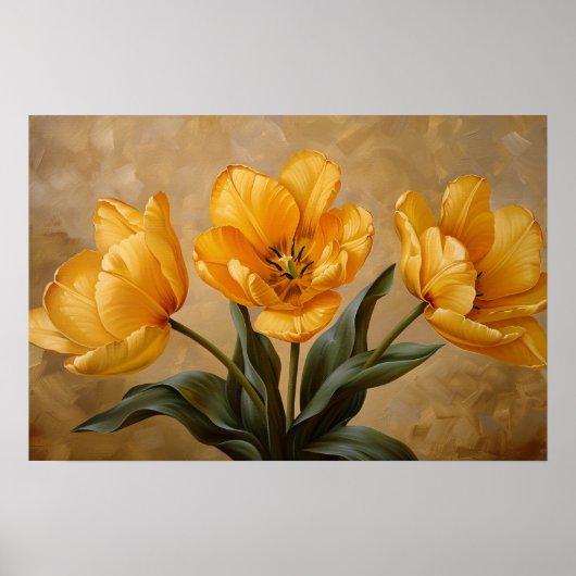 Gele Tulpen Botanische Olieverfschilderij Poster (Voorkant)