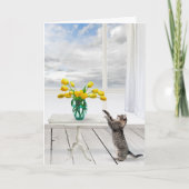 Gele Tulpen en kat Birthday Kaart (Voorkant)