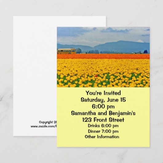 Gele tulpen en schoolbus kaart (Voorkant / Achterkant)