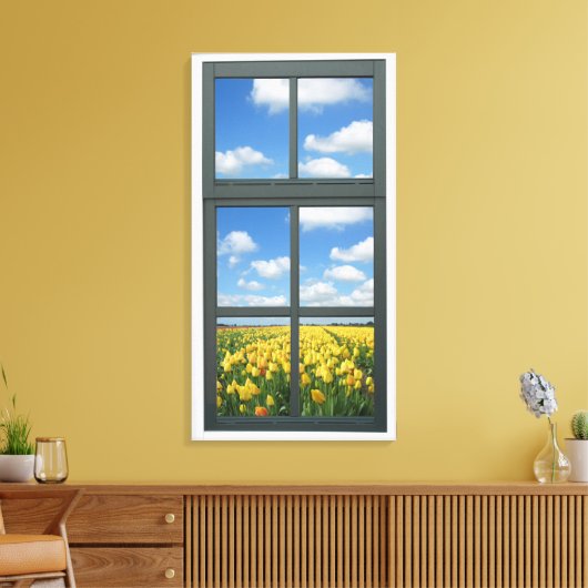 Gele Tulpen Faux Venster Uitzicht Canvas Afdruk (Insitu (Woonkamer))