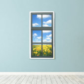 Gele Tulpen Faux Venster Uitzicht Canvas Afdruk (Insitu (Houten vloer))